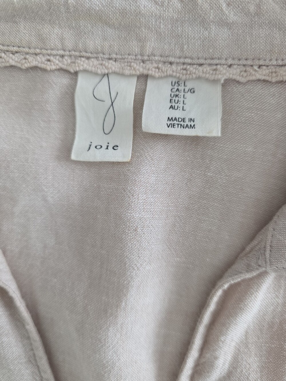 Joie Linen Blend Shirt Dress Beige Long Sleeve With Pockets Size Large - Picture 8 of 9